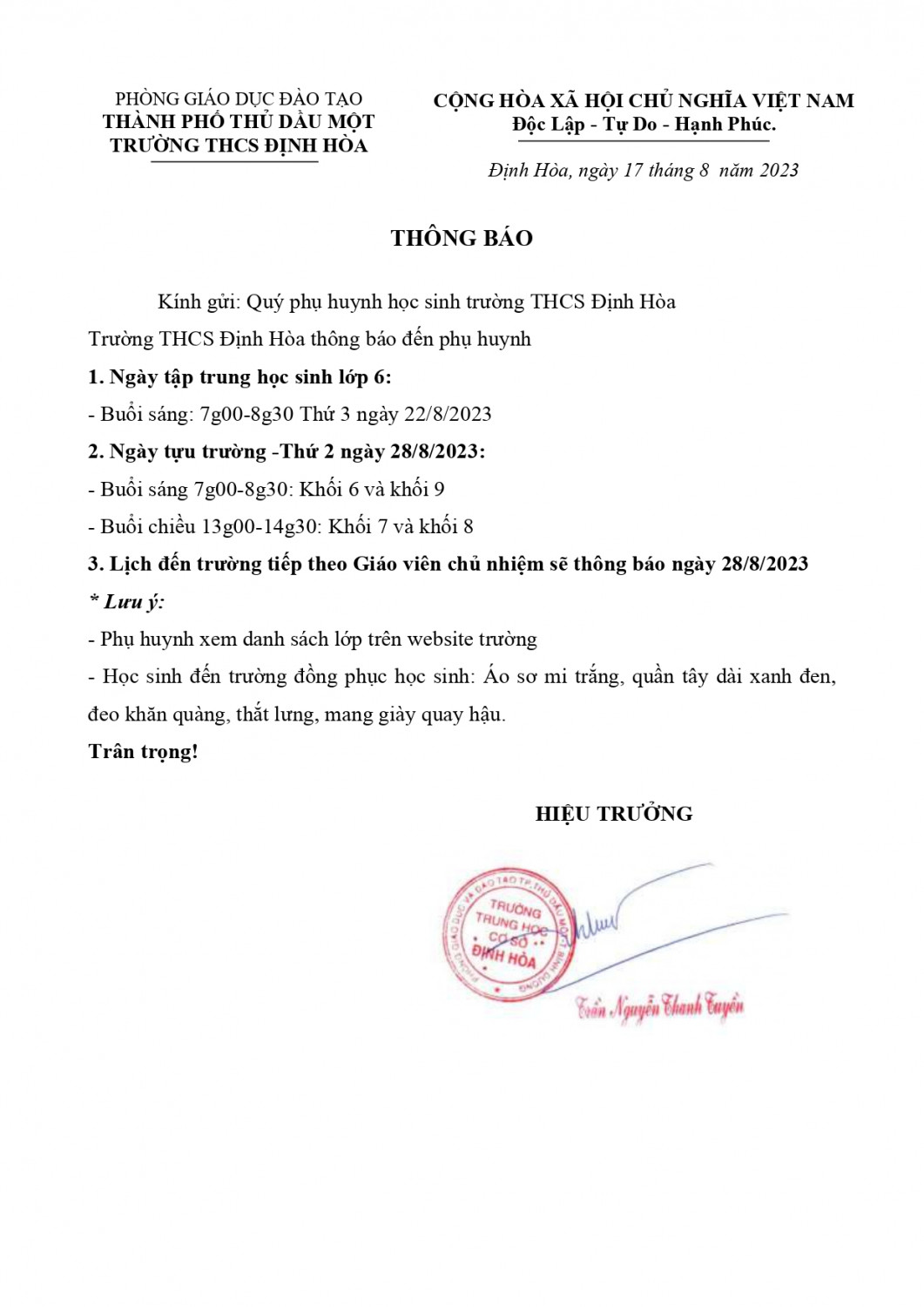 Thong bao tap trung THCS Dinh Hoa page 0001
