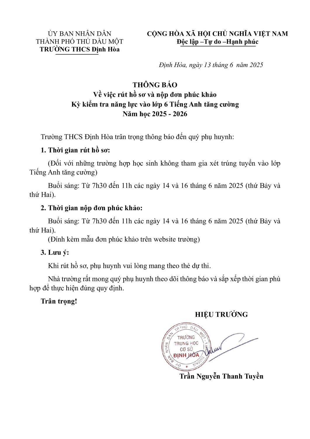 thong bao rut ho so